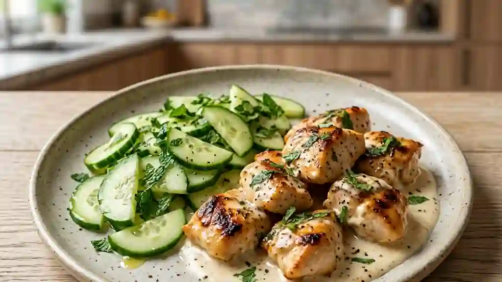 Poulet Mariné au Yaourt et Concombre Frais - Photo de présentation