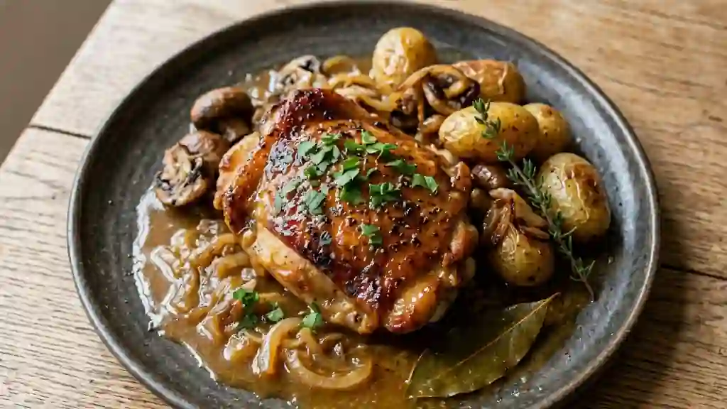 Poulet fondant braisé à la bière blonde - Photo de présentation