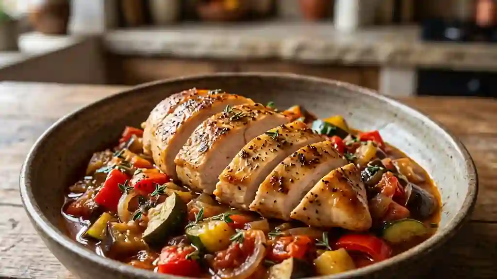 Poulet doré et sa ratatouille confite - Photo de présentation