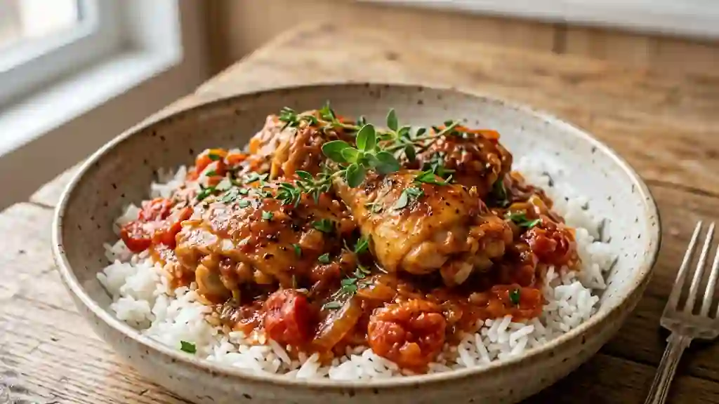 Poulet mijoté à la tomate et herbes - Photo de présentation