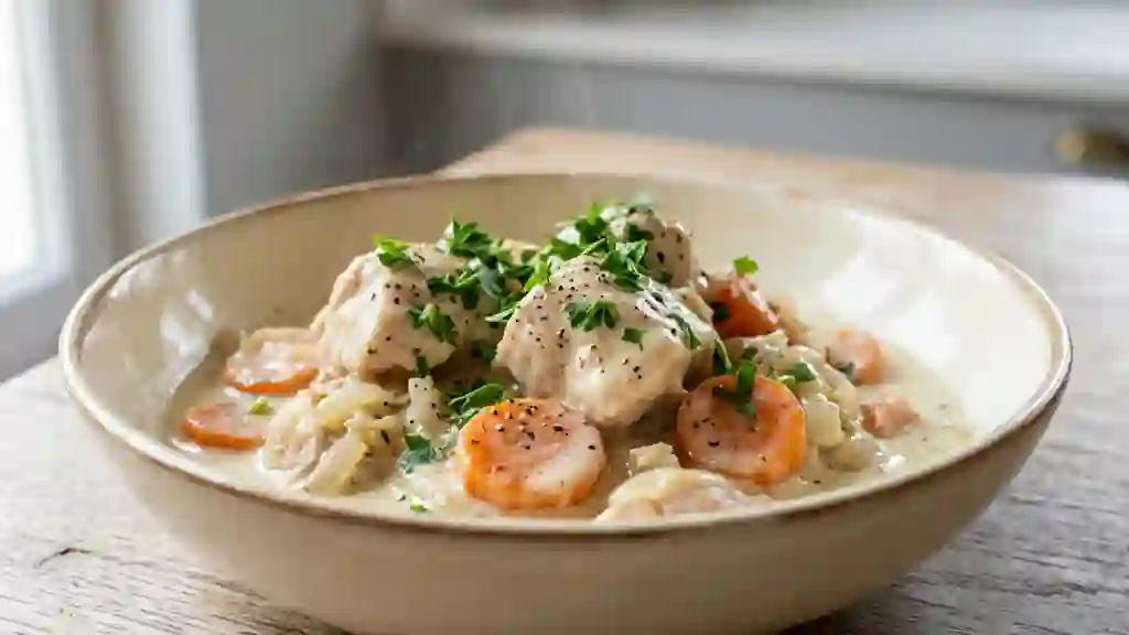 Cocotte de poulet fondant sauce veloutée - Photo de présentation