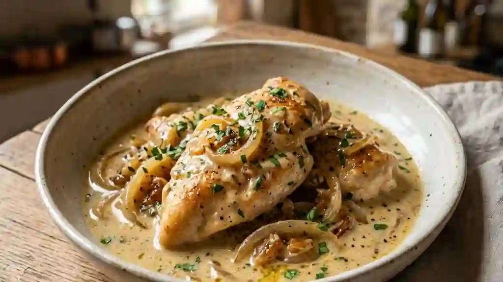Poulet fondant au vin blanc et oignons - Photo de présentation