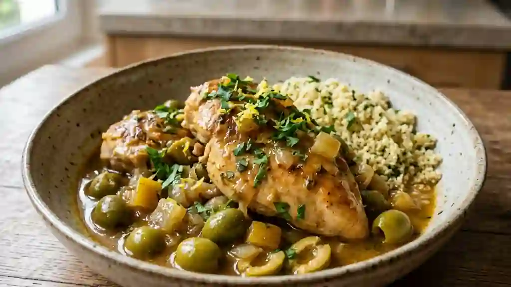 Poulet fondant au citron confit et olives - Photo de présentation
