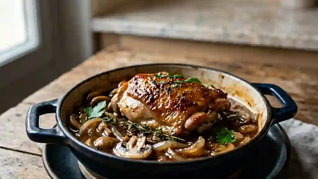 Poulet fondant au Porto et champignons - Photo de présentation