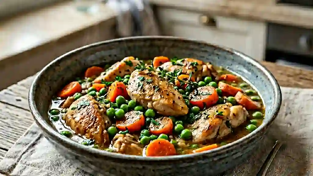 Poulet fondant aux petits pois et carottes - Photo de présentation