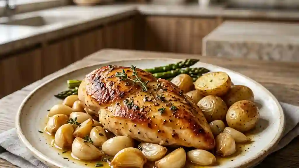 Poulet doré à l'ail confit et thym - Photo de présentation