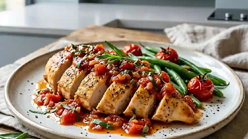Poulet doré et sa sauce tomate à l'estragon - Photo de présentation