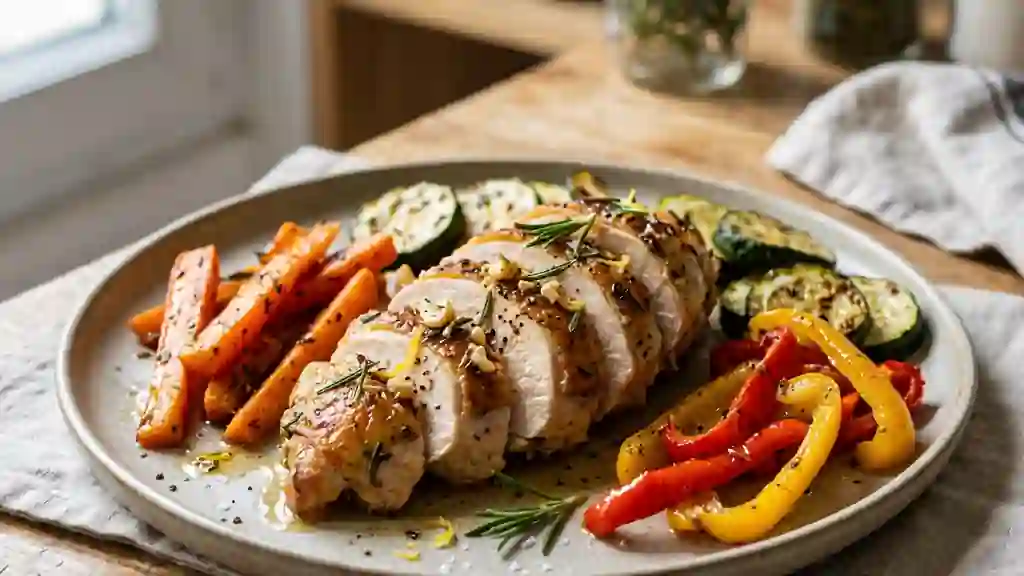 Poulet rôti au citron et légumes fondants - Photo de présentation