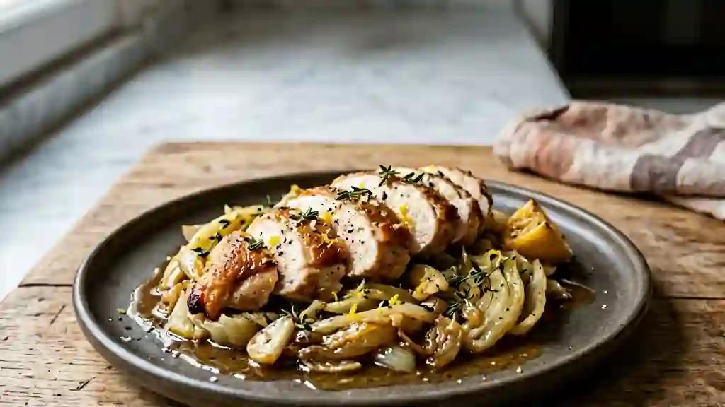 Poulet rôti au fenouil confit et citron - Photo de présentation