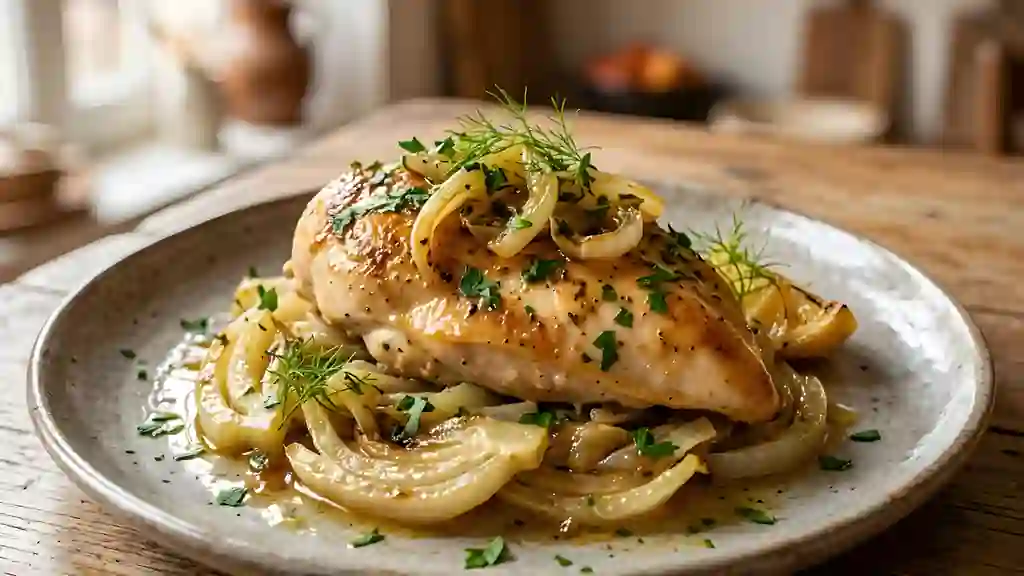Poulet rôti au fenouil fondant et citron - Photo de présentation