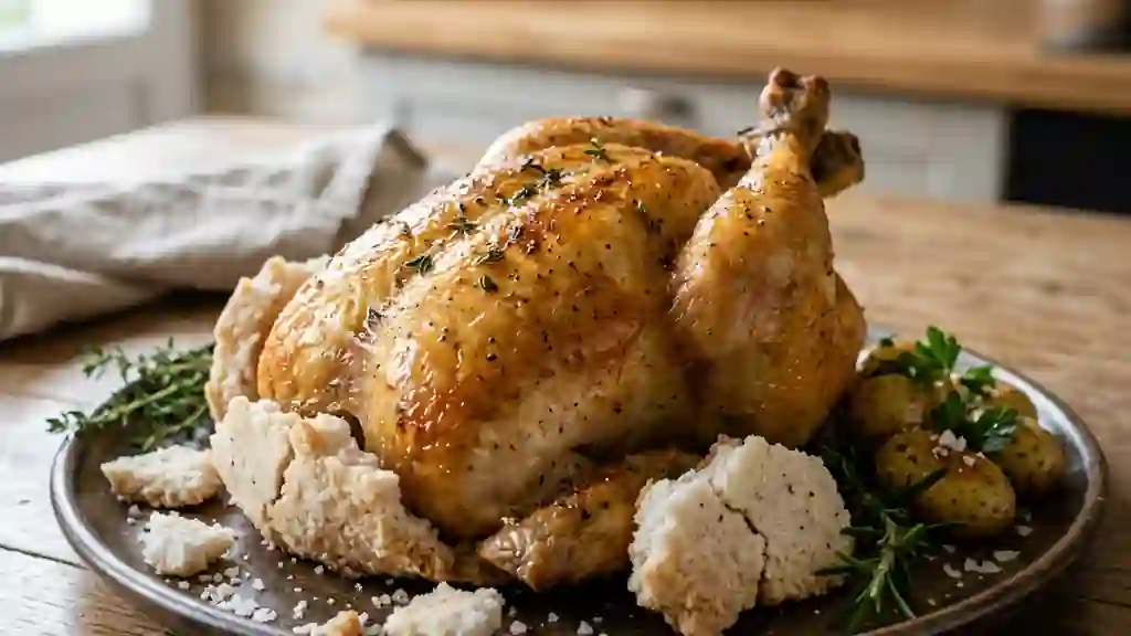 Poulet rôti au sel et herbes aromatiques - Photo de présentation