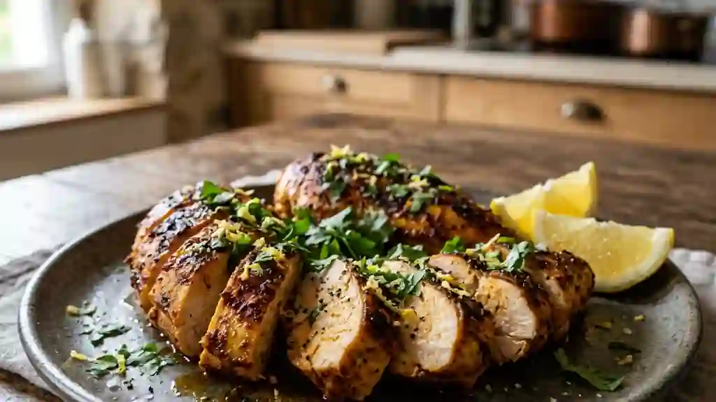 Poulet rôti aux épices douces et citron - Photo de présentation