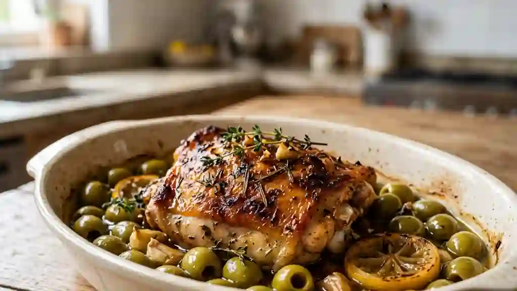 Poulet rôti croustillant aux olives et citron - Photo de présentation