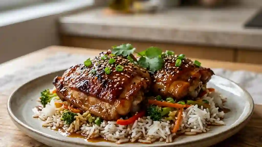 Poulet rôti laqué au miel et gingembre - Photo de présentation