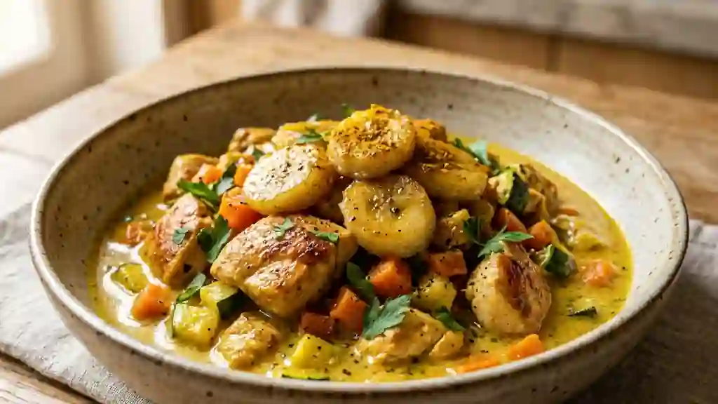 Poulet au Curry Fondant et Bananes Poêlées - Photo de présentation