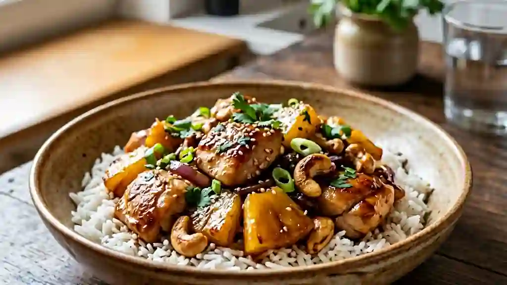 Wok de Poulet Caramélisé à l'Ananas et Cajou - Photo de présentation