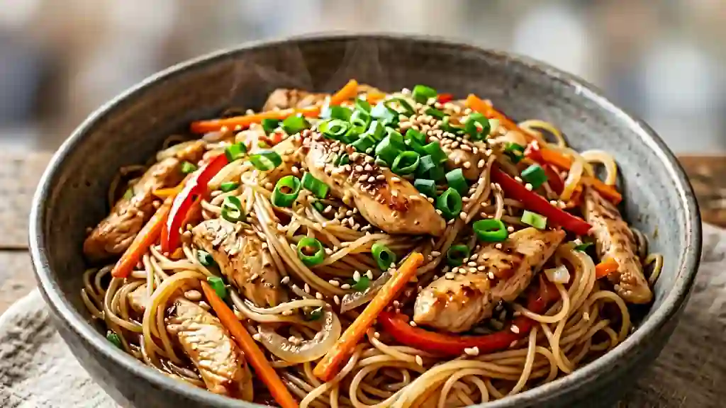 Wok de poulet et vermicelles fondants - Photo de présentation