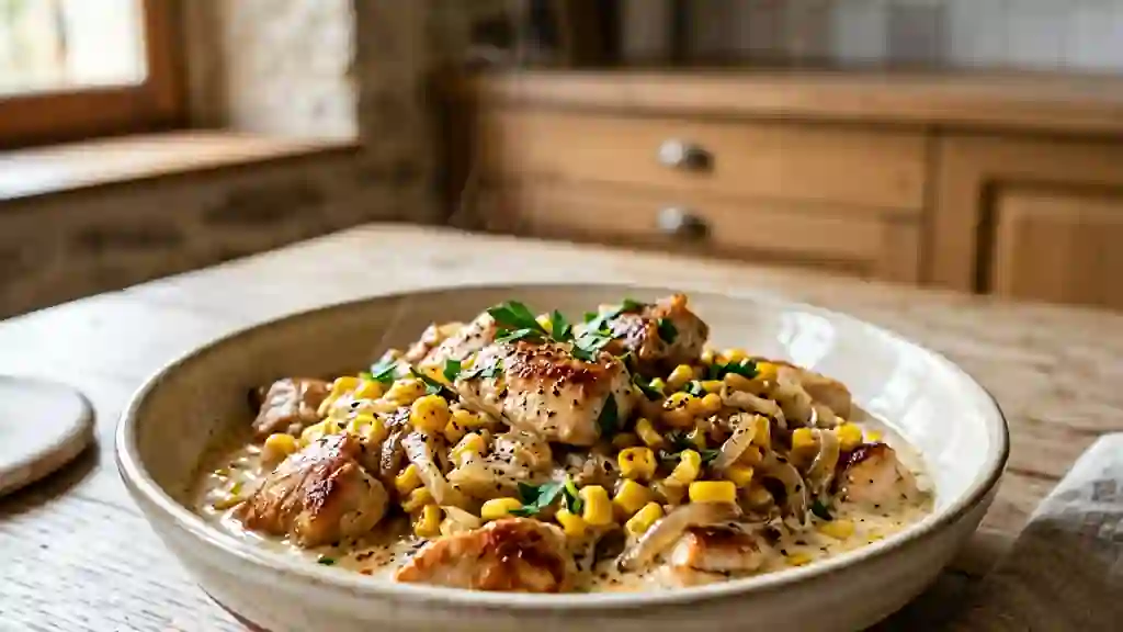 Poulet au maïs fondant et crème au paprika - Photo de présentation