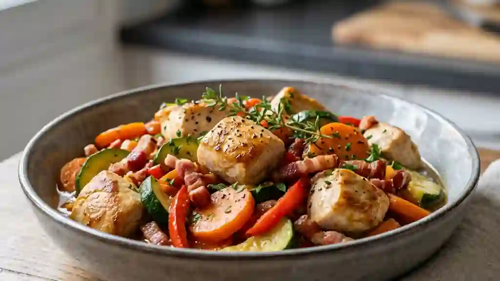 Poêlée de poulet fondant aux lardons fumés - Photo de présentation