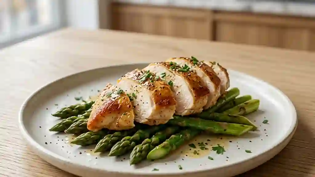 Poulet sauté aux asperges vertes et citron - Photo de présentation