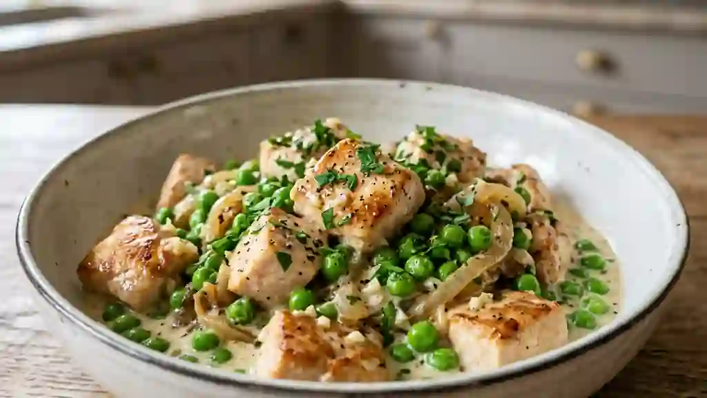 Poulet fondant aux petits pois et crème onctueuse - Photo de présentation