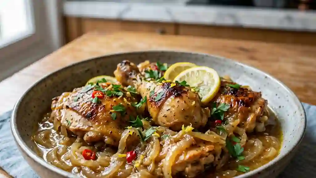 Poulet Yassa fondant au citron et oignons - Photo de présentation