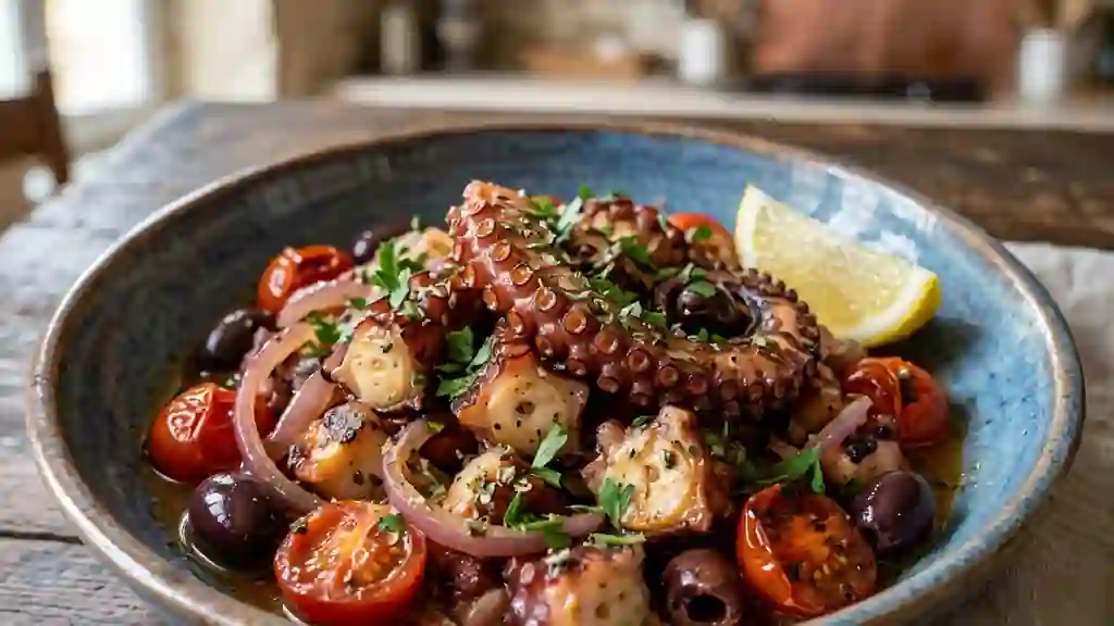 Poulpe fondant aux olives et origan - Photo de présentation