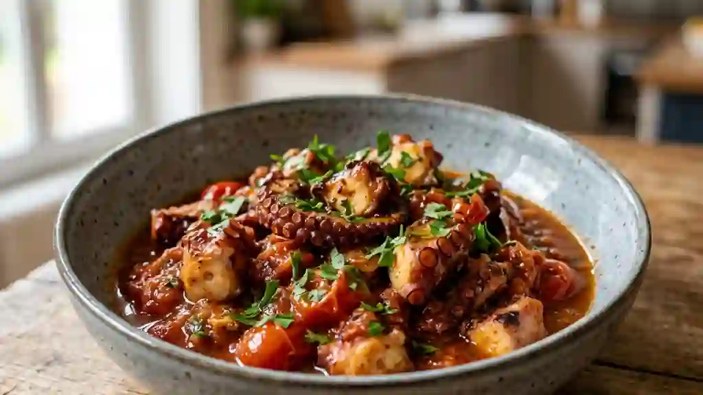 Poulpe à la sétoise fondant au vin blanc - Photo de présentation