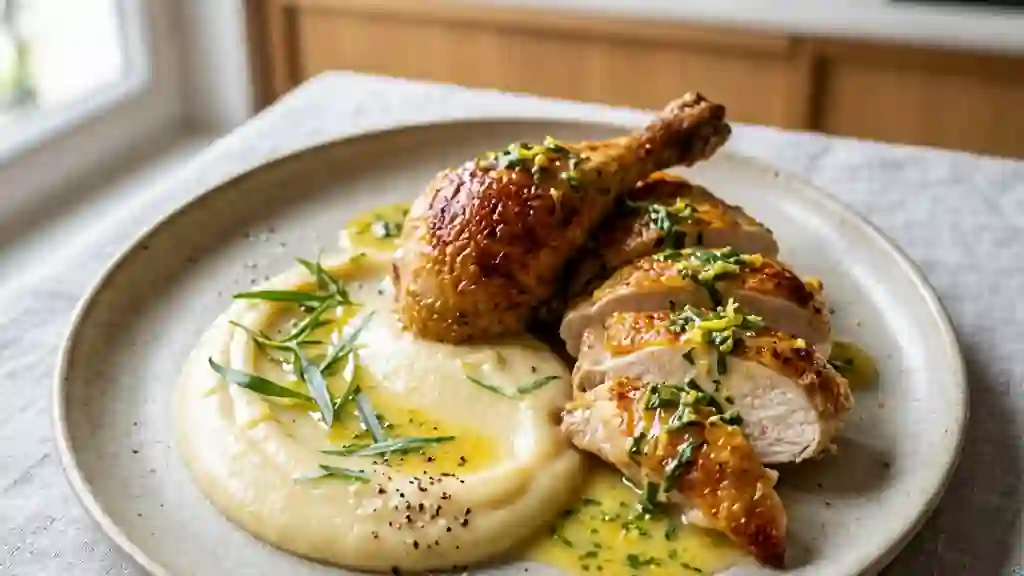 Poussin Rôti, Purée Satinée au Céleri et Estragon - Photo de présentation