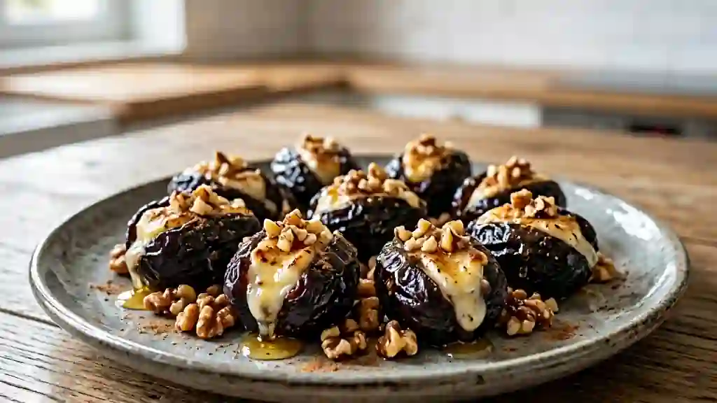 Pruneaux fondants au chèvre et noix croquantes - Photo de présentation