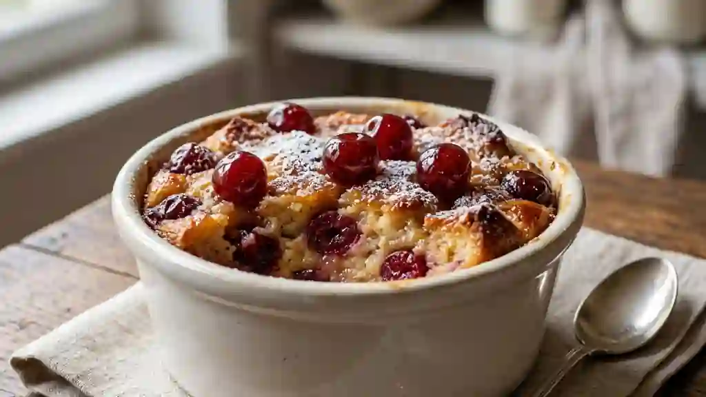Pudding fondant aux cerises confites - Photo de présentation
