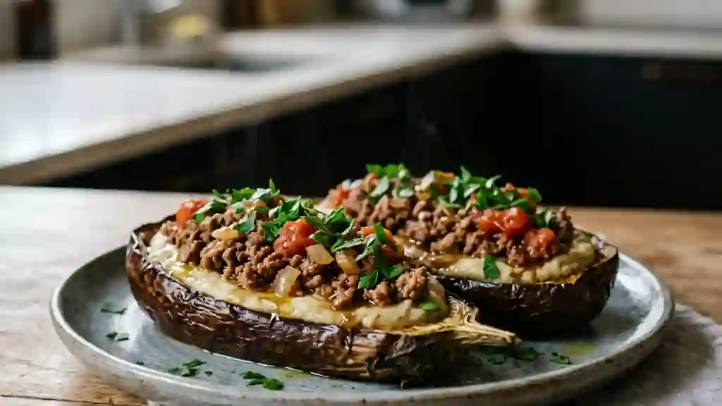 Aubergine fondante et sa farce charnue - Photo de présentation