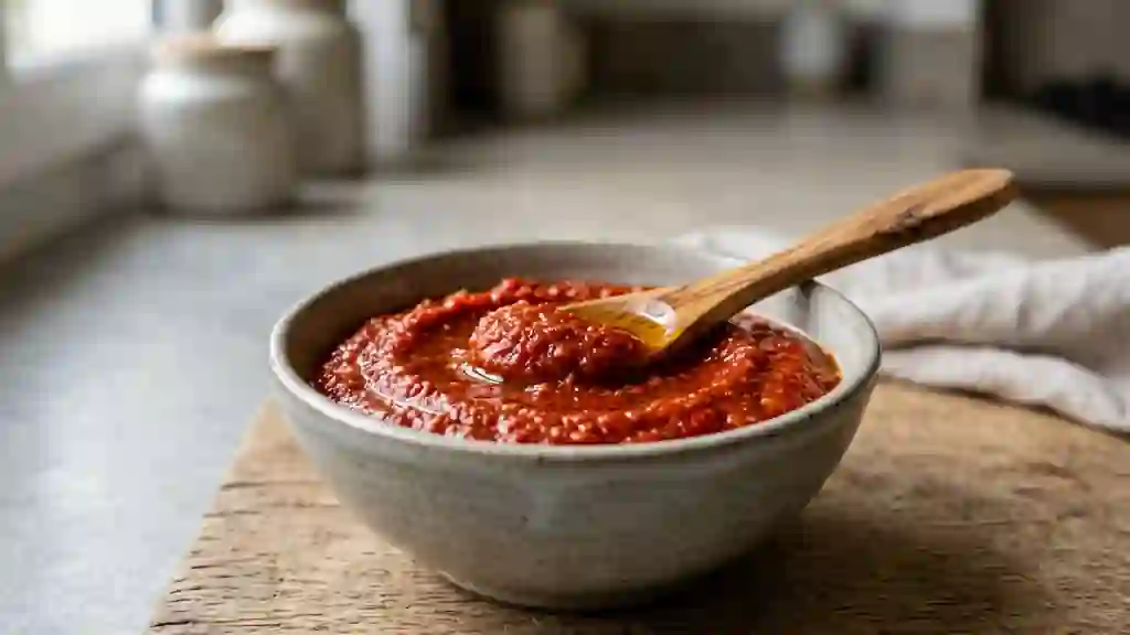 Pâte de piment rouge intense et aillée - Photo de présentation
