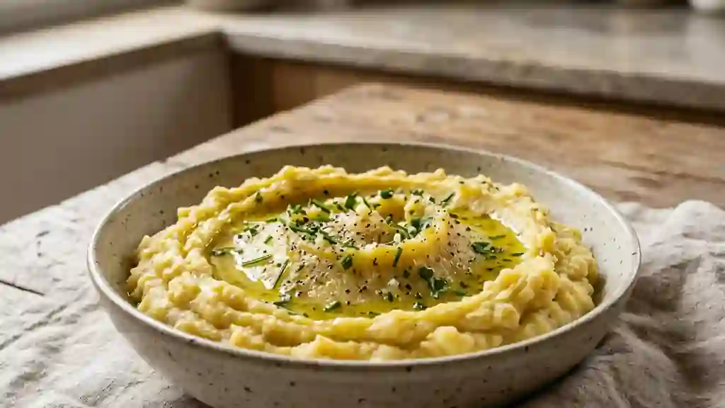 Purée rustique à l'huile d'olive fruitée - Photo de présentation