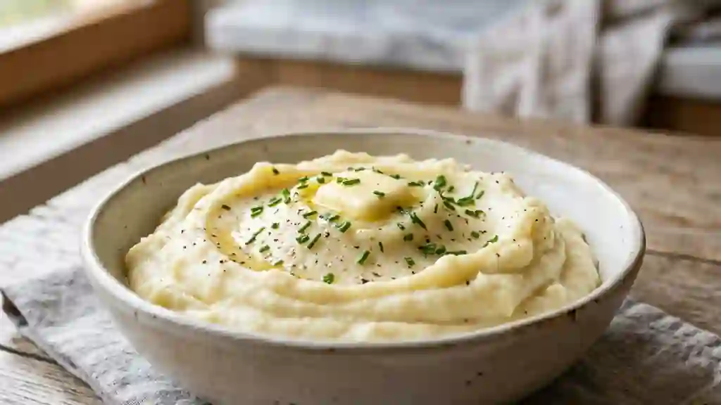Purée de pommes de terre onctueuse et beurrée - Photo de présentation