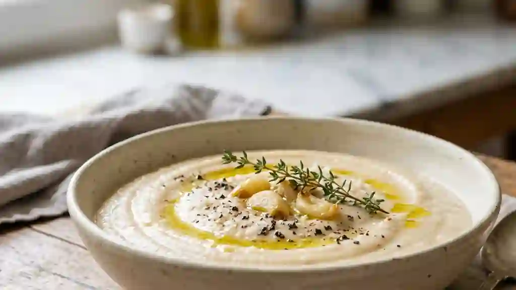 Velouté de haricots blancs à l'ail confit - Photo de présentation