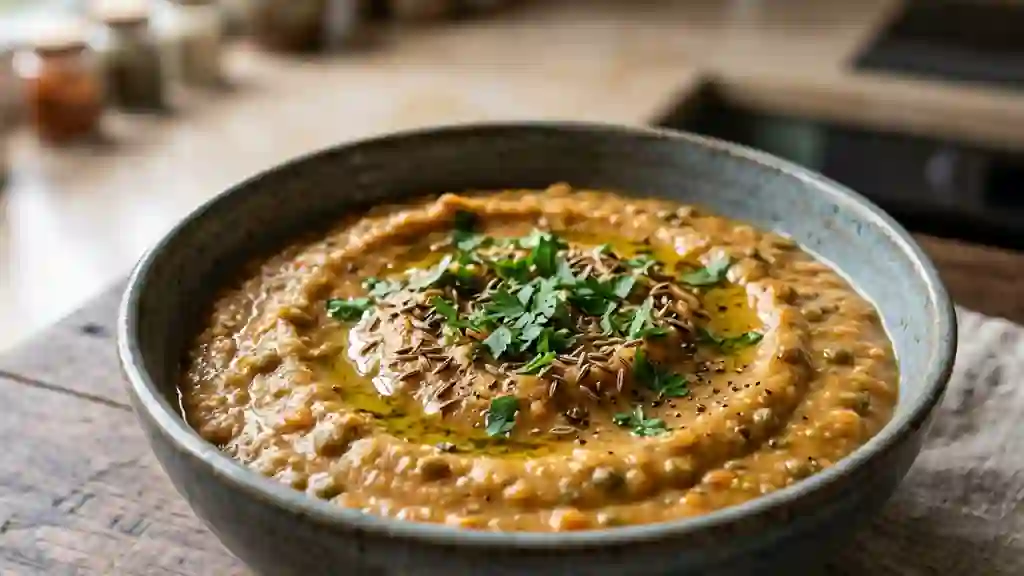 Purée onctueuse de lentilles et carottes au cumin - Photo de présentation