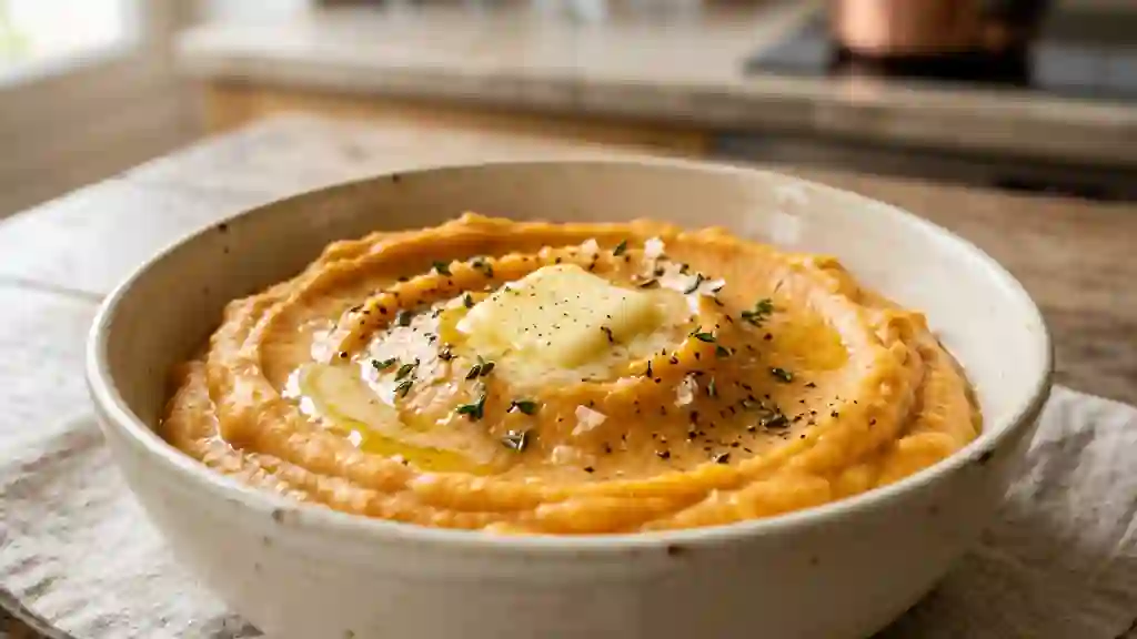 Purée de patate douce onctueuse et beurrée - Photo de présentation