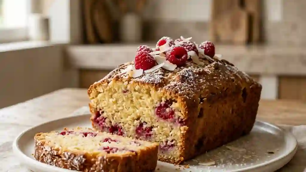 Quatre-quart fondant coco et framboises - Photo de présentation