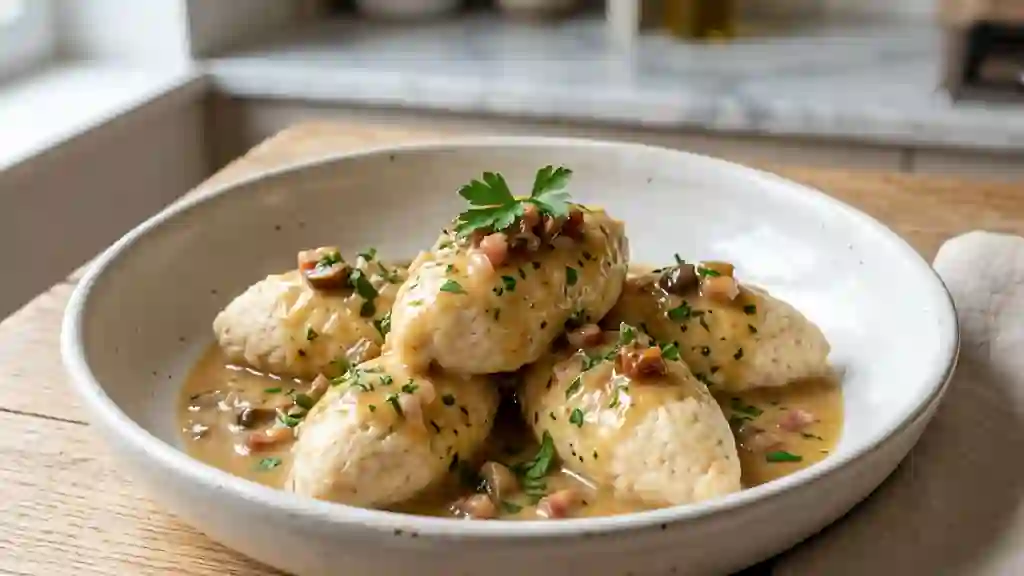 Quenelles de volaille fondantes, sauce financière - Photo de présentation
