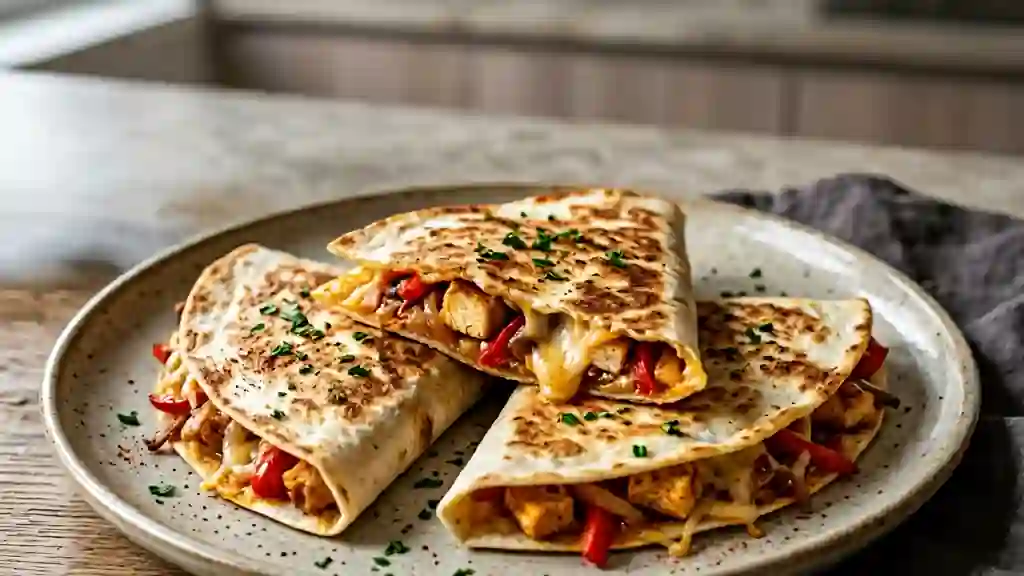 Quesadillas grillées poulet et fromage fondant - Photo de présentation