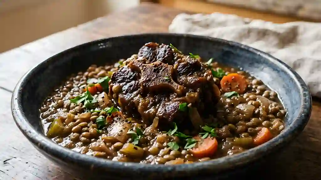 Queue de bœuf fondante et lentilles vertes - Photo de présentation