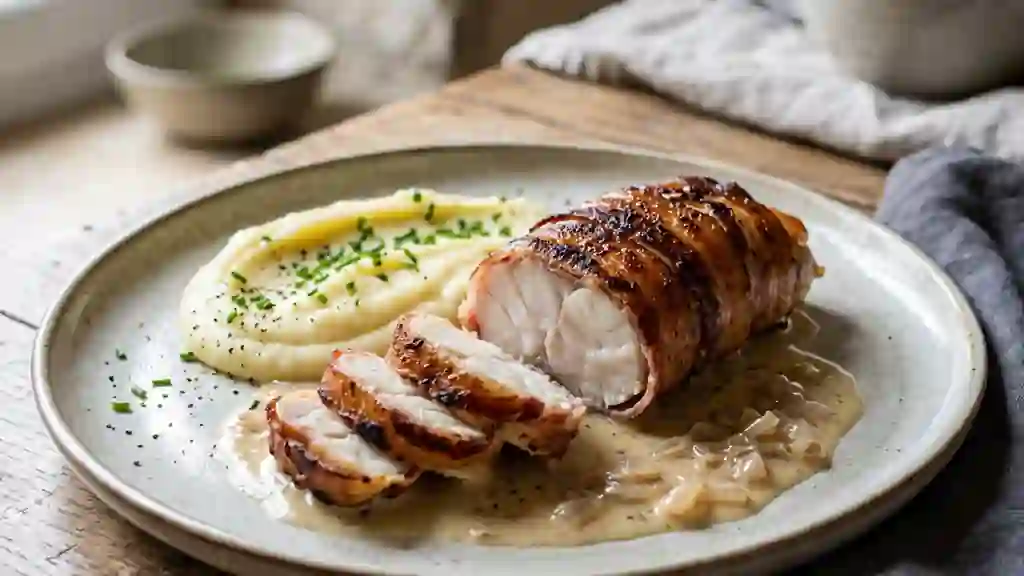 Lotte rôtie au lard et sa sauce onctueuse - Photo de présentation