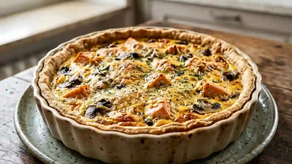 Quiche fondante au saumon et champignons - Photo de présentation