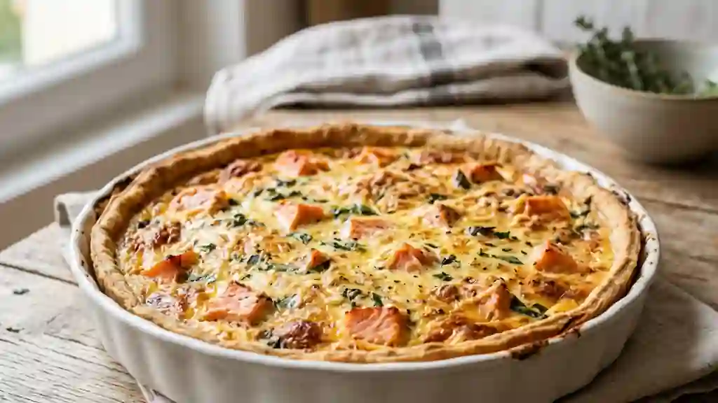 Tarte fondante saumon fumé et basilic ciselé - Photo de présentation