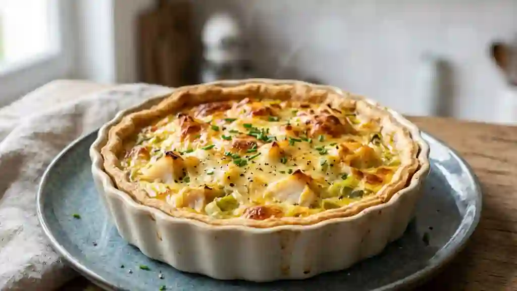 Quiche fumée au haddock, poireaux et cheddar - Photo de présentation