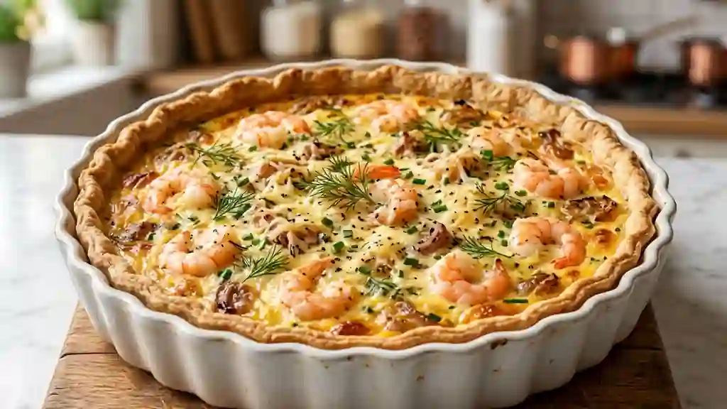 Quiche fondante aux crevettes et échalotes - Photo de présentation