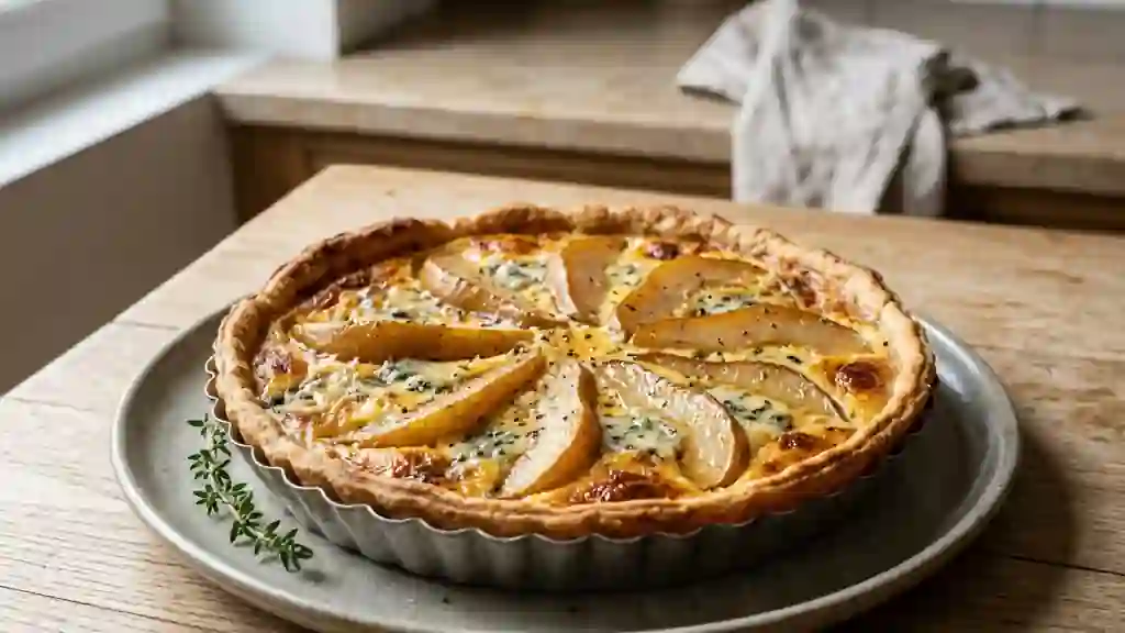 Quiche fondante roquefort et poires caramélisées - Photo de présentation