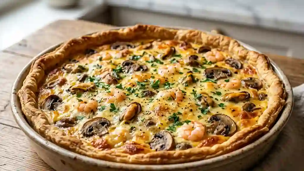 Quiche onctueuse aux crevettes et champignons - Photo de présentation