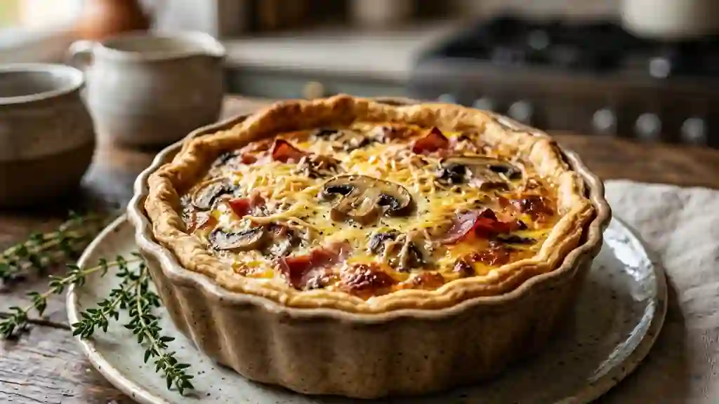 Quiche fondante au jambon cru et champignons - Photo de présentation